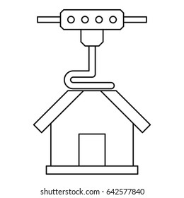 3d printer printing house icon in outline style isolated vector illustration