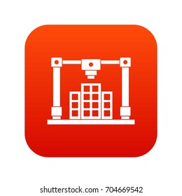 3d printer printing layout of building icon digital red for any design isolated on white vector illustration