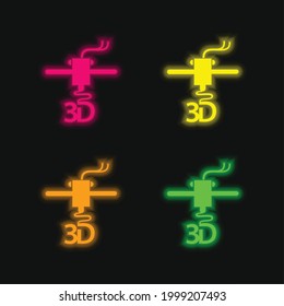 3d Printer Printing Letters four color glowing neon vector icon
