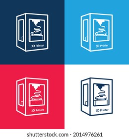 3d Impresión de impresora Un conjunto de iconos mínimo de cuatro colores azul y rojo del vehículo