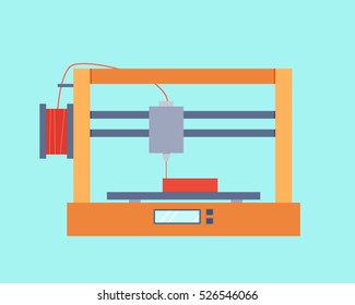 3D printer prints detail ABS plastic. Vector illustration 