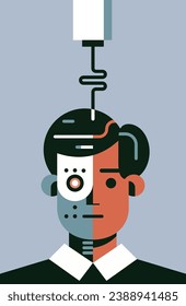 3D printer prints a model of a human robot. 3D printing technology. Prototyping industry concept. Front view. Flat vector illustration in cartoon style.