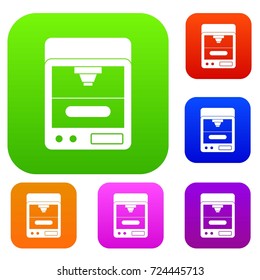 3D printer set icon color in flat style isolated on white. Collection sings vector illustration