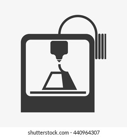 3D Printer simple icon. Logo design vector illustration. The process of 3D printing, engineering, product modeling, design it in to 3D graphics programs.