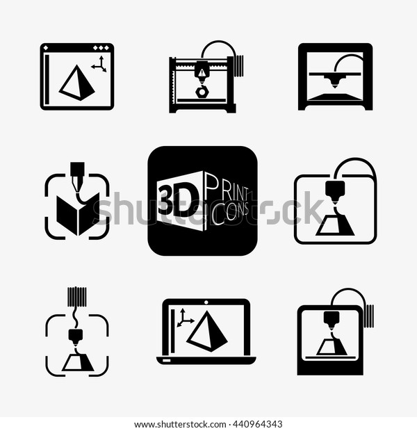 3d Printer Simple Icons Set Logo Stock Vector Royalty Free 440964343