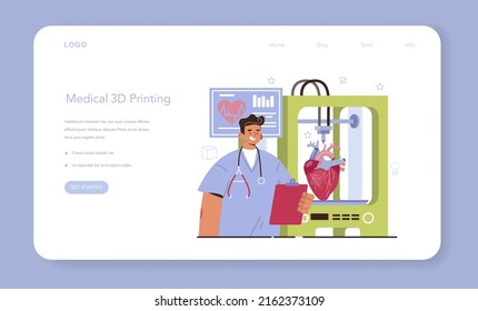 3D printer software development web banner or landing page. Operating system' programming of 3D printing equipment for layout or model creation. Flat vector illustration