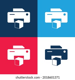 3d Impresora Símbolo azul y rojo cuatro colores mínimo conjunto de iconos