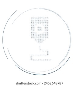 The 3D printer symbol filled with dark blue dots. Pointillism style. Vector illustration on white background