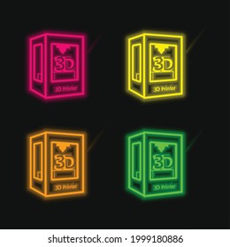 3d Símbolo de impresora cuatro colores brillante neón vectorial icono