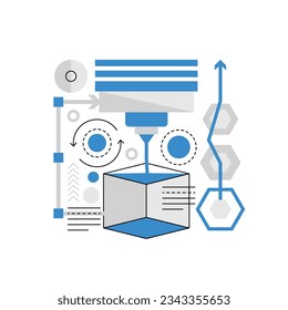 3d printer technology. Innovative printing gadget, prototype printing vector illustration