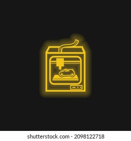 3d Printer Tool Printing A Car yellow glowing neon icon