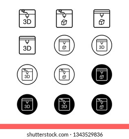 3D printer vector icon set, device symbol. Simple, flat design for web or mobile app