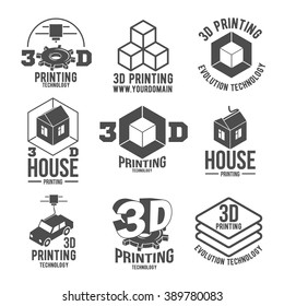 3D printer vector icons logotypes and badges. 