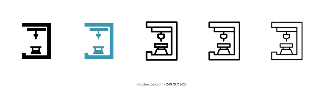 3D printer vector illustration set. 3D plastic printing manufacturing icon for UI designs.