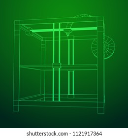 3D Printer Wireframe low poly mesh vector illustration