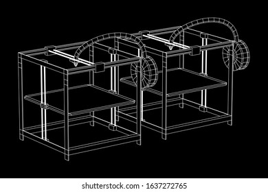 3D Printer Wireframe low poly mesh vector illustration