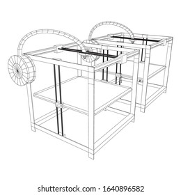 3D Printer Wireframe low poly mesh vector illustration