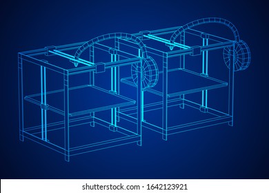 3D Printer Wireframe low poly mesh vector illustration