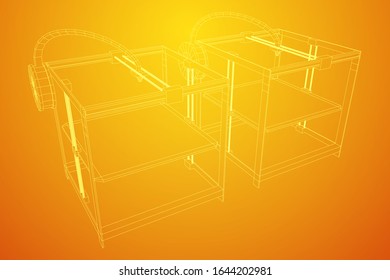 3D Printer Wireframe low poly mesh vector illustration