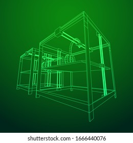 3D Printer Wireframe low poly mesh vector illustration