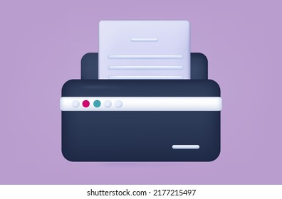 3d printer or xerox with business document. Laser equipment, technological, modern device for scanning and copying. Paper page in multifunction inkjet printer, printout, duplicate. Vector illustration