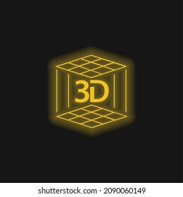3 d Icono de neón brillante amarillo de la impresora