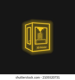 3 d Icono de neón brillante amarillo de la impresora