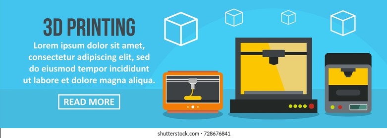 3D printing banner horizontal concept. Flat illustration of 3D printing banner horizontal vector concept for web design