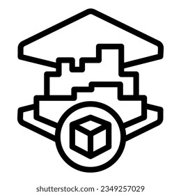 3D-Symbol für die Druckerei. 3D-Hausdruck, Vektorgrafik einzeln auf Weiß. 3D-Architektur-Printdesign-Stil für und App.