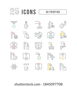 Impresión 3D. Colección de iconos perfectamente delgados para el diseño web, aplicación y los proyectos más modernos. El kit de carteles para la categoría Tecnología.