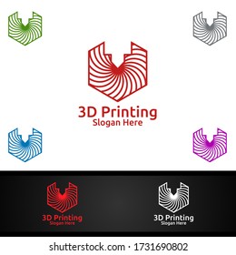 3D Printing Company Vector Logo Design for Media, Retail, Advertising, Newspaper or Book Concept