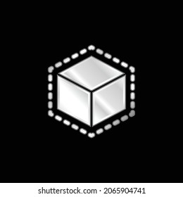 Icono metálico plateado del cubo de impresión 3d