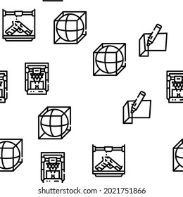 3d Printing Equipment Vector Seamless Pattern Thin Line Illustration
