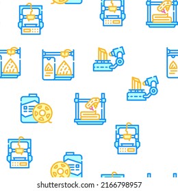 3d Printing Equipment Vector Seamless Pattern Color Line Illustration
