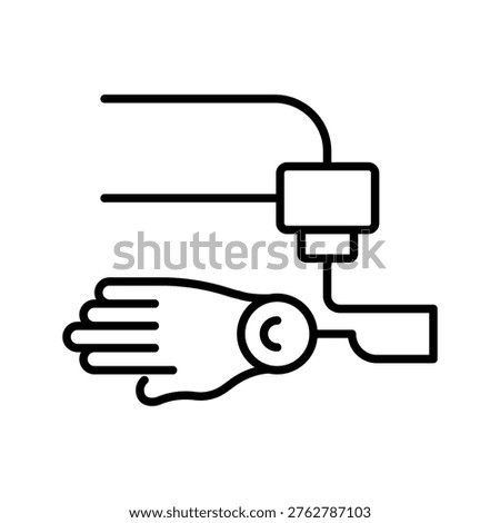 3d printing hand icon. Industry and 3d printing line symbol. Black and white.