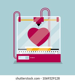 3D printing a heart-shaped symbol, the concept of rapid prototyping.