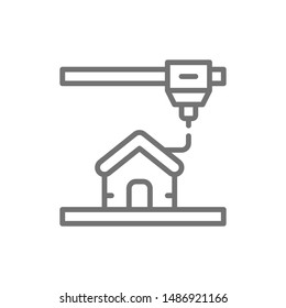 3d printing a house, industrial printer line icon.
