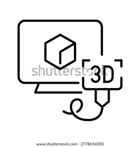 3d printing icon. Industry and additive manufacturing line symbol. Black and white.