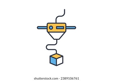 3D printing icon. 3D printer in action. icon related to artificial intelligence, 3D printing technology and customized production. flat line icon style. simple vector design editable