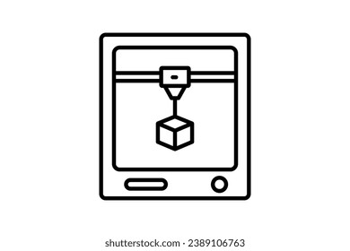 3D-Drucksymbol. 3D-Drucker in Aktion. Icon in Verbindung mit künstlicher Intelligenz, 3D-Drucktechnologie und kundenspezifischer Produktion. Zeilensymbol-Stil. einfaches Vektordesign bearbeitet