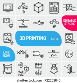 3D printing Icon set. Can use for web and apps. Modern line icons 3D printing. Vector illustration