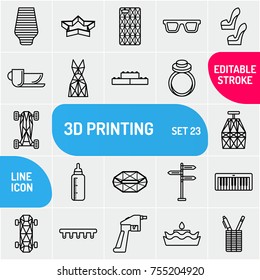 3D printing icon set in linear style. Premium quality icons for website, mobile website and app design. Vector illustration