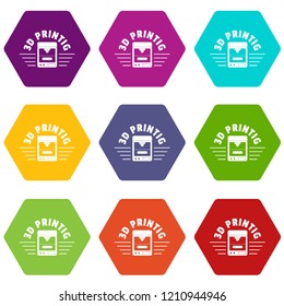 3d printing icons 9 set coloful isolated on white for web