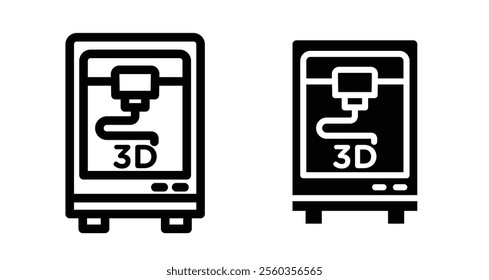 3D printing Icons. black and white vector illustration set.