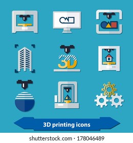 3d printing icons in flat colors style