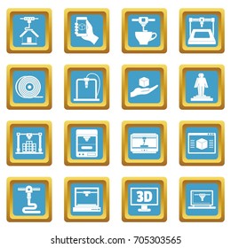 3D Printing icons set in azur color isolated vector illustration for web and any design