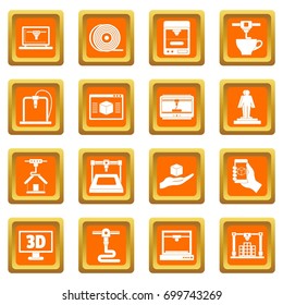3D Printing icons set in orange color isolated vector illustration for web and any design