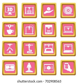 3D Printing icons set in pink color isolated vector illustration for web and any design