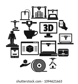 3D Printing icons set. Simple illustration of 16 3d Printing vector icons for web
