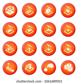 3d printing icons set vector red circle isolated on white background 